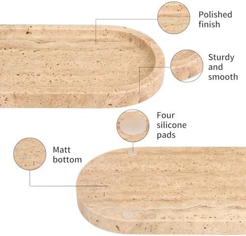 Natural Marble Tray Oval, Travertine, 10 x 5 x 0.6