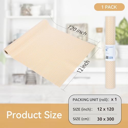 FIFTY FEET 12"x120" Non-Adhesive Shelf Liner for Kitchen Cabinets and Drawers, Washable Non-Slip PVC Cabinet Liner (Yellow Circle)(1 Roll)