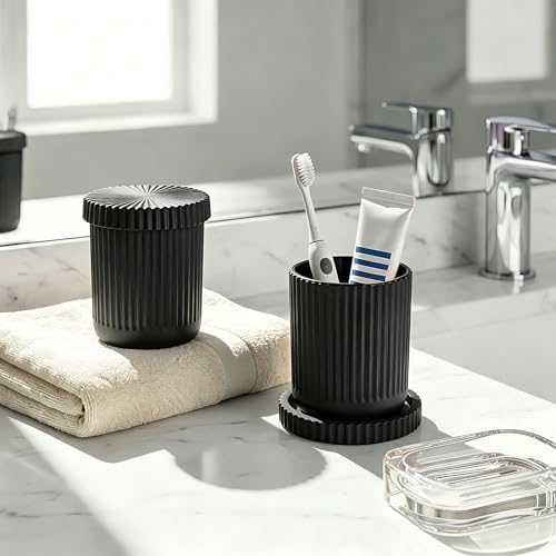 2‑Pack Matte Black Glass Qtip Holder, Vanity & Bathroom Makeup Storage