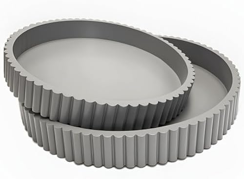 Modern Table Round Decorative Trays 2pcs Home Decor - Circle Coffee Table Centerpiece Set 12"/10" - Wooden Cool Grey Ottoman Tray with Fluted Edge