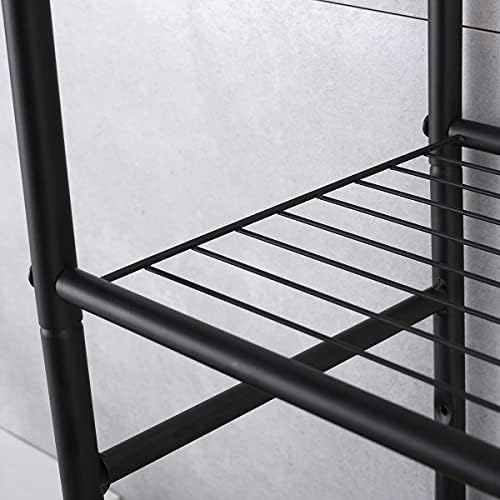 3-Tier Bathroom Over The Toilet Storage Rack Free Standing Metal Frame Shelf Organizer, with 4-Hooks, Black