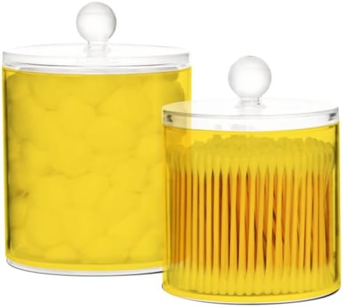 Gredecor Gold Apothecary Jars with Lids for Bathroom & Kitchen Organization Containers Acrylic Plastic Organizers Great for Q-Tip Cotton Swabs, Jewelry, Food & Candy Storage, Set of 2 Sizes