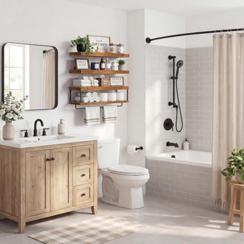 QEEIG Long Bathroom Floating Shelves Over Toilet (Brown, Set of 3, 31.5")