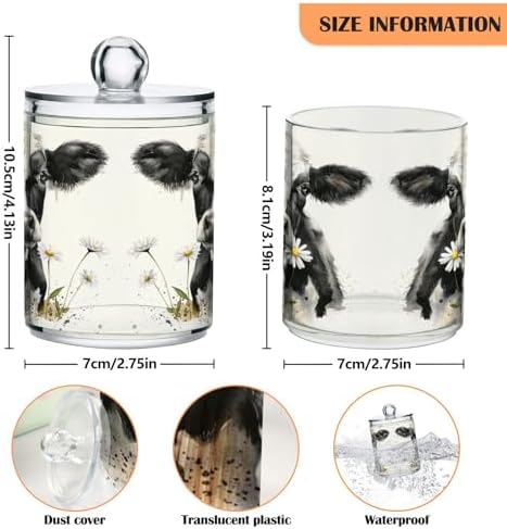 Watercolor Cow Qtip Holder 4 Pack - 10 Oz Clear Plastic Apothecary Jar Set for Bathroom Organization - Versatile Canister Storage for Cotton Balls, Swabs, Rounds