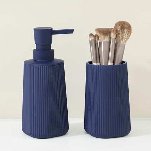 YAUKPH Bathroom Soap Dispenser and Toothbrush Holder Striped Blue