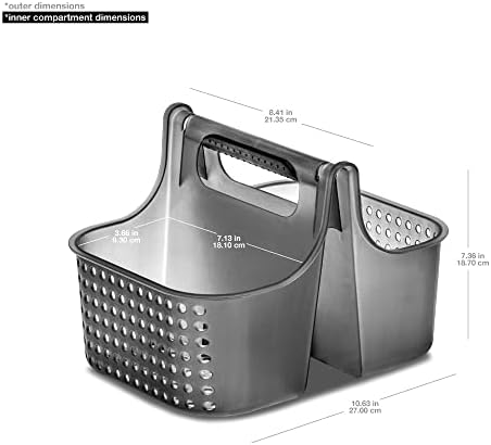 madesmart Shower Tote with Soft Grip Handle, Carbon