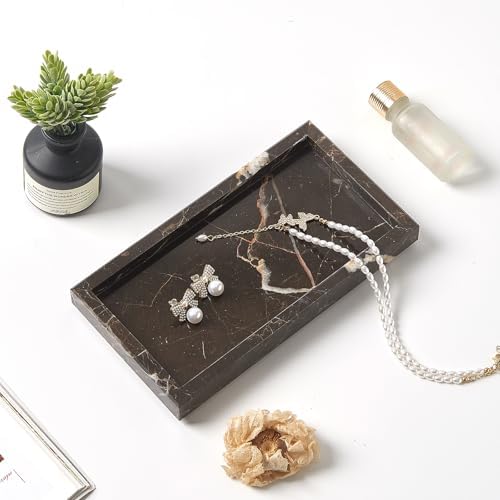 Natural Small Marble Vanity Tray, Stone Organizer for Bathroom & Kitchen