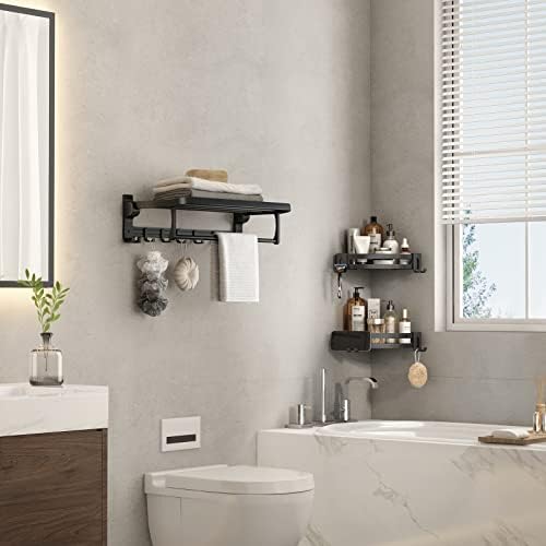 VOLPONE Corner Shower Caddy with Razor Holder Adhesive Shower Shelf Corner No Drilling Bathroom Corner Shower Organizer Storage Rack (2-Pack, Black)