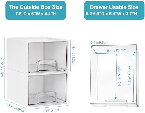 Vtopmart 4 Pack Small Stackable Storage Drawers, White