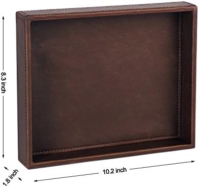 Vixdonos Leather Valet Tray Rectangular Catchall Tray Counter Organizer for Key,Jewelry,Perfume,Glasses and Watches(Brown)