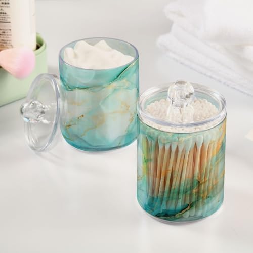 MNSRUU 4 Pack Qtip Holder Organizer Dispenser Teal Blue Cracked Marble Bathroom Containers Bathroom Vanity Storage Canister Apothecary Jars for Cotton Swabs/Pads/Floss