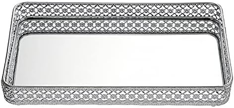 ELLDOO Silver Mirror Glass Perfume & Makeup Vanity Tray, Large Size