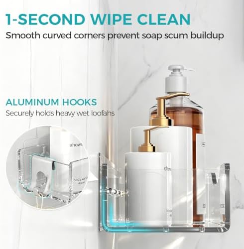 Clear Acrylic Shower Caddy Organizer Shelves, Adhesive Wall Storage 5-Pack