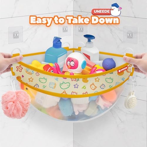 UNEEDE 4.32 Gallons Duck Print Corner Mounted Bath Toy Storage Holder