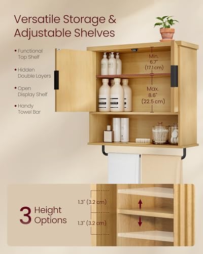 VASAGLE Bathroom Cabinet Wall Mounted, Towel Bar, 7.9 x 23.6 x 28.7 Inches