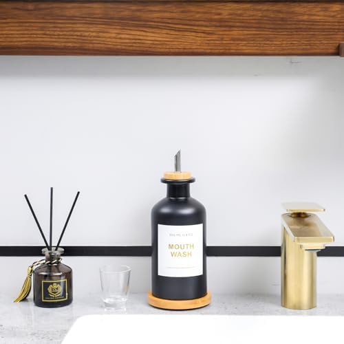 11.8OZ Glass Mouthwash Dispenser for Bathroom, Black
