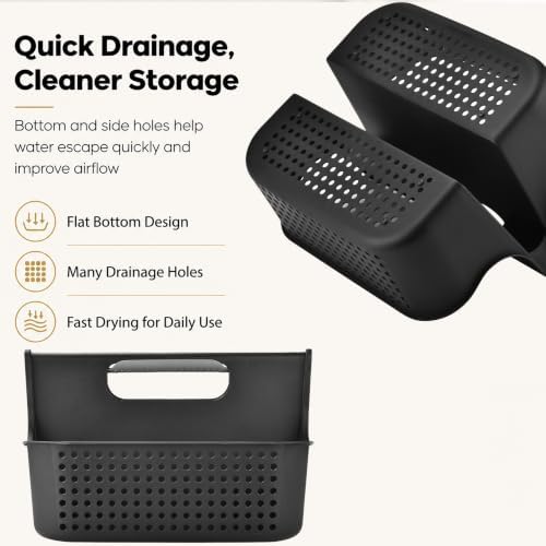 Haundry Portable Shower Caddy Basket, 2 Compartments Plastic Cleaning Caddy Organizer, Large Storage Tote with Handle for Bathroom, College, Dorm Room Essentials, Black