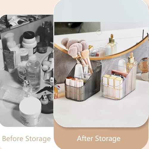 Makeup Organizer Cosmetics Storage Box, Large Capacity Make Up Brush Holder Organizer Vanity Accessories, Bathroom Countertops, Desk Storage Container, Cosmetic Display cases(Gray-S)