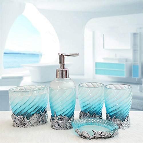 Bathroom Accessory Set, 5 PCS Bath Ensemble Set Includes Soap Dispenser, Soap Dish, Tumbler, Toothbrush Holder - Polyresin Glass for Home, Office, Superior Hotel