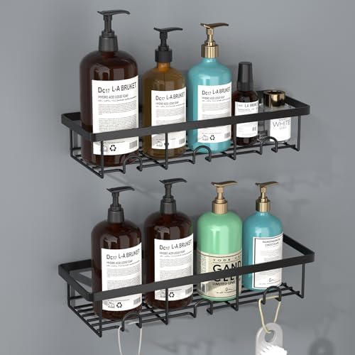 Adhesive Small Wall Shower Caddy Shelves for Inside Shower with Hooks