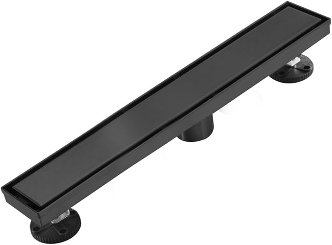 AVSIILE Linear Shower Floor Drain, Black 18 Inch 304 Stainless Steel Bathroom Drains Kit, Rectangular Shower Trench Drain with Reversable Tile-in Pattern Drain Cover & Hair Catcher