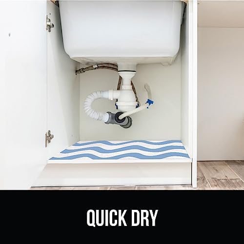 GORILLA GRIP LeakGuard Under Sink Mat, 24x24 Waves Sky Blue White