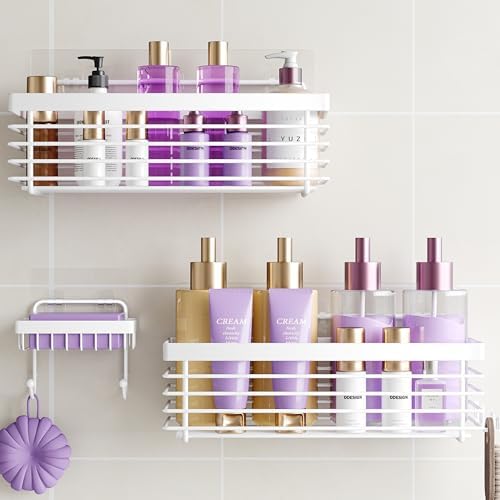 Shower Shelves Adhesive 3 Pack Stainless Steel Storage Organizers-White