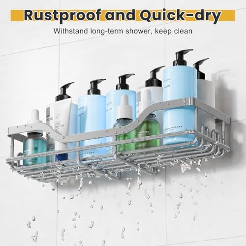 OMAIRA 3-Pack Shower Caddy with Soap Holder, Adhesive Rustproof No-drill Strudy Loading Inside Shower Organizer Shelves Rack Storage Bathroom Organization for Smooth Wall Glass Tile, Grey