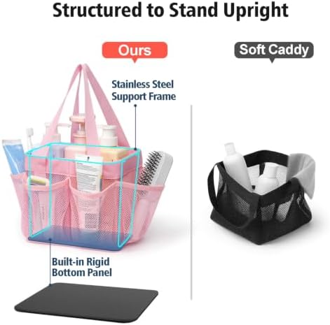 F-color Mesh Shower Caddy Portable - Stand Up 8 Pockets for Dorm, Pink