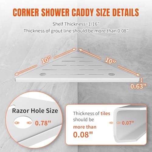 Tile Shower Corner Shelf, Grout-In Shower Shelves for Tile Wall 10" 2 Pack