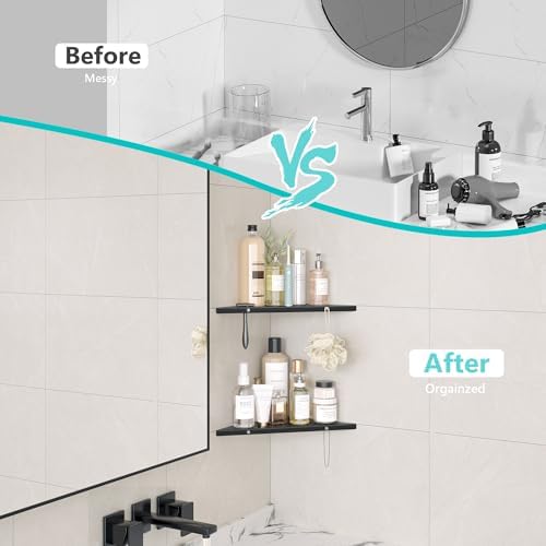 Qeke 10" Corner Shower Shelf, 2 Pack Tile Corner Shelves, Matte Black