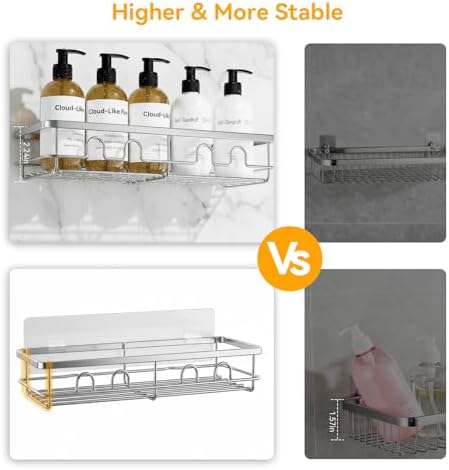 Adhesive Shower Caddy, Large Capacity Shower Racks for Inside Shower, No Drill Bathroom Shower Organizer and Storage, 2 Pack Silver Bathroom Shelves, Home Decor Rv Accessories, Apartment