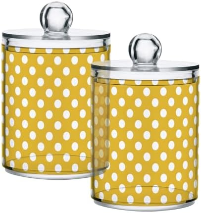 ALAZA Polka Dot Yellow White 2 Pack Qtip Holder Dispenser for Cotton Swabs, Balls, Pads, Floss 10 oz Plastic Canister Organizer