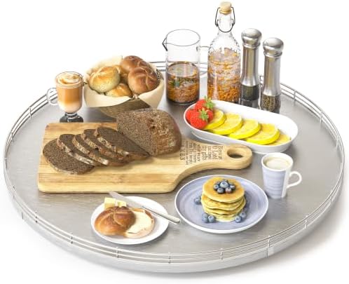 Oroyutor 18-Inch Oak Lazy Susan Organizer with Silver Iron Rail