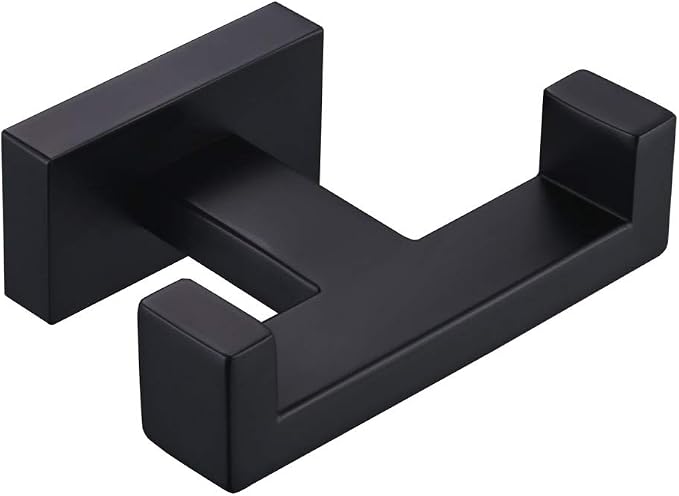 Angle Simple Double Towel Hook Matte Black, SUS304 Stainless Steel Bathroom Towel Holder, Coat Robe Hook Wall Mount