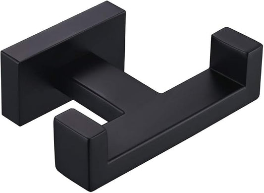Angle Simple Double Towel Hook Matte Black, SUS304 Stainless Steel Bathroom Towel Holder, Coat Robe Hook Wall Mount