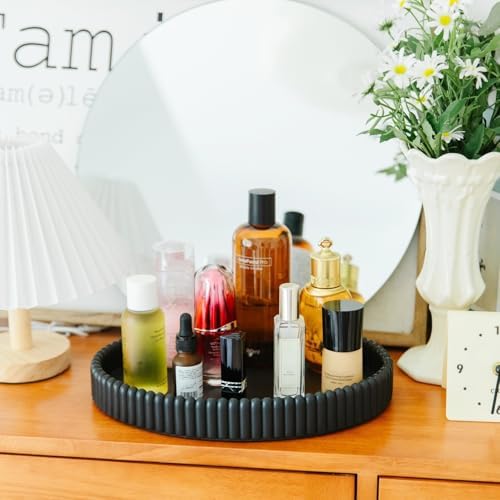 11.8in Black Decorative Tray- Scalloped Flat Oval Concrete Tray