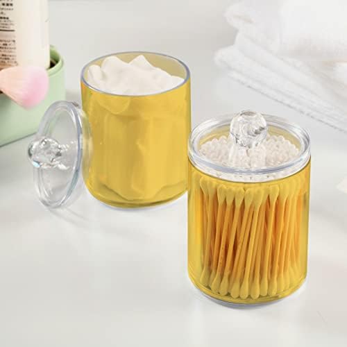 DOMIKING Lemon Yellow 2 Pack Cotton Swab Holder Dispenser Plastic Jar Bathroom Storage Canister Acrylic Containers for Cotton Ball Floss Picks Hair Clips
