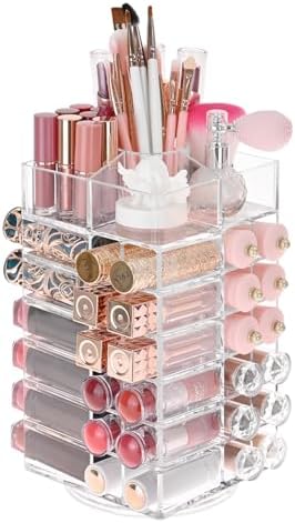 Ikee Design Acrylic Rotating Lipstick Gloss Make Up Organizer with 53 Slots