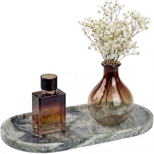 YKAJO Shangri-la Green Oval Marble Tray, 11.8x5.9 Vanity Perfume Organizer
