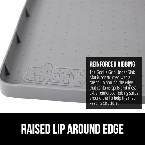 GORILLA GRIP Waterproof Silicone Under Sink Mat, Stay in Place, 19x22 Gray