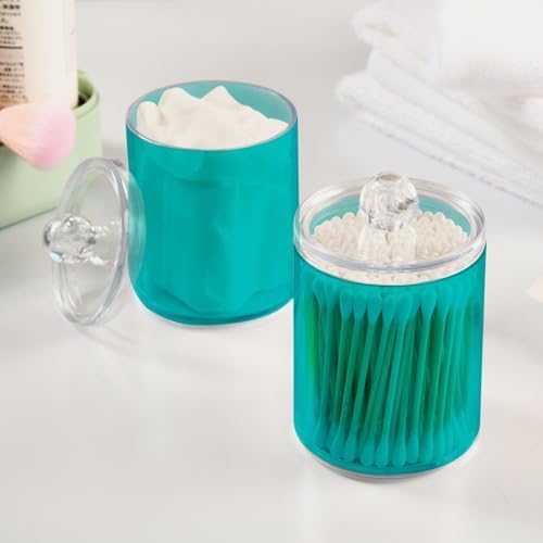 Gredecor 4 Pack Dark Turquoise Qtip Holder Organizer Dispenser Clear Bathroom Storage Canister Cotton Ball Holder Bathroom Containers for Cotton Swabs/Pads/Floss