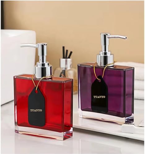 Bathroom Accessories Set, Acrylic Bathroom Accessory Set with Soap Dispenser,Soap Dish, Toothbrush Holder, Tumbler, Modern Bathroom Accessories Decor,Gift for Home (Red-5)