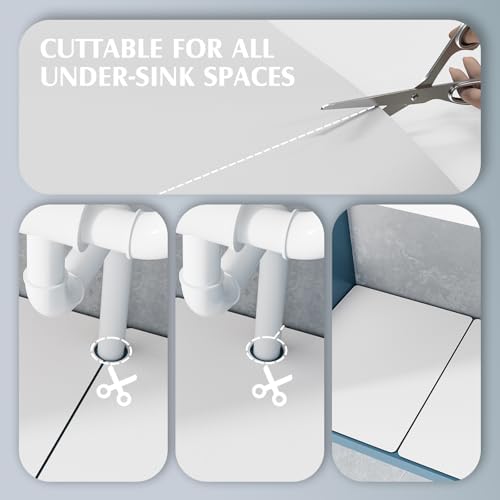 VERIFOST Under Sink Mat for Kitchen, 2 Piece Super Absorbent Undersink Mats for Bottom of Kitchen Sink, 34" X 22" Cuttable Under Sink Liner, Quick-Dry Under Bathroom Sink Mat, White