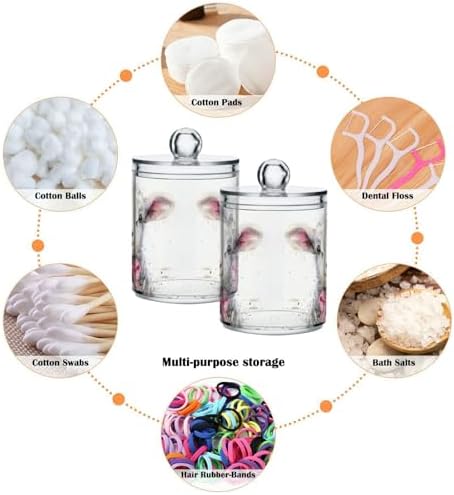 MNSRUU 4 Pack Qtip Holder Organizer Dispenser Cute Sheep Pink Bathroom Storage Canister Cotton Ball Holder Bathroom Containers for Cotton Swabs/Pads/Floss