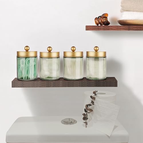 Amolliar Green Glass Apothecary Jar, Qtip Holder Bathroom Decor, Gold 1Pack