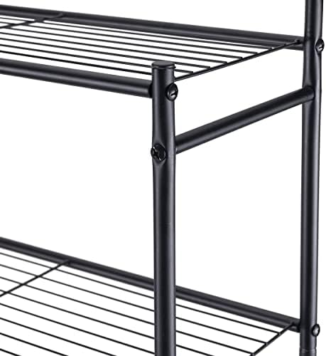 3-Shelf Over The Toilet Storage Bathroom Rack Space Saver Organizer Free Standing Metal Shelves with 4 Hooks, Black