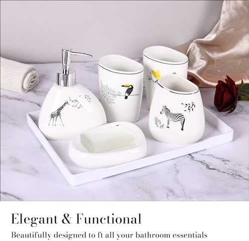 White Bathroom Accessories Set,Modern Countertop Bathroom Decor,Luxury 6 Piece Bathroom Accessory Set,Complete with Soap Dispenser,Toothbrush Holder,Tumbler,Tray