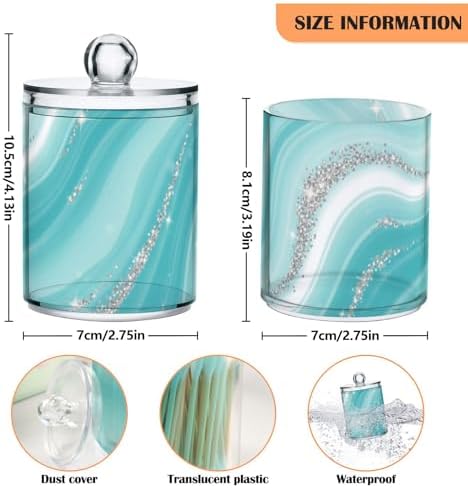 MNSRUU 4 Pack Qtip Holder Organizer Dispenser Blue Teal Marble Bathroom Containers Bathroom Vanity Storage Canister Apothecary Jars for Cotton Swabs/Pads/Floss