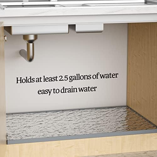Under Sink Mat Waterproof for 36" Cabinet, Kitchen Rubber Mat, Holds Over 3.3 Gallons Liquid, Carbon Cabinets Leak Protector, Bathroom Sink Line Drip Tray, Gray 35x22.5 inch